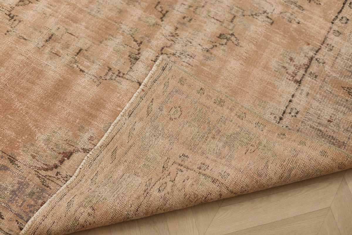 Vintage Manisa Turkish Area Rug 6x9 ft — Orange & Beige Floral (No. 55194)