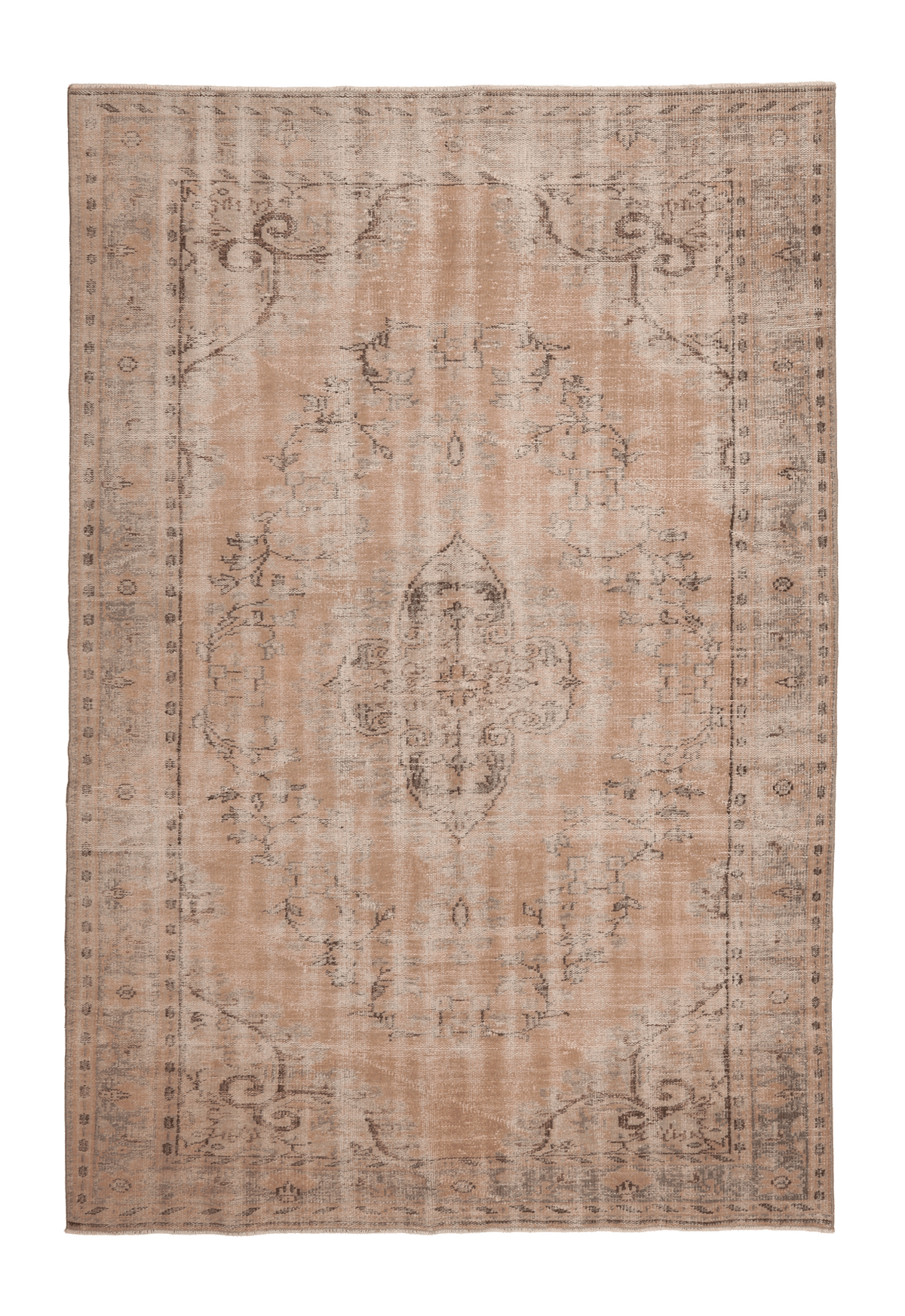 Vintage Manisa Turkish Area Rug 6x9 ft — Orange & Beige Floral (No. 55194)