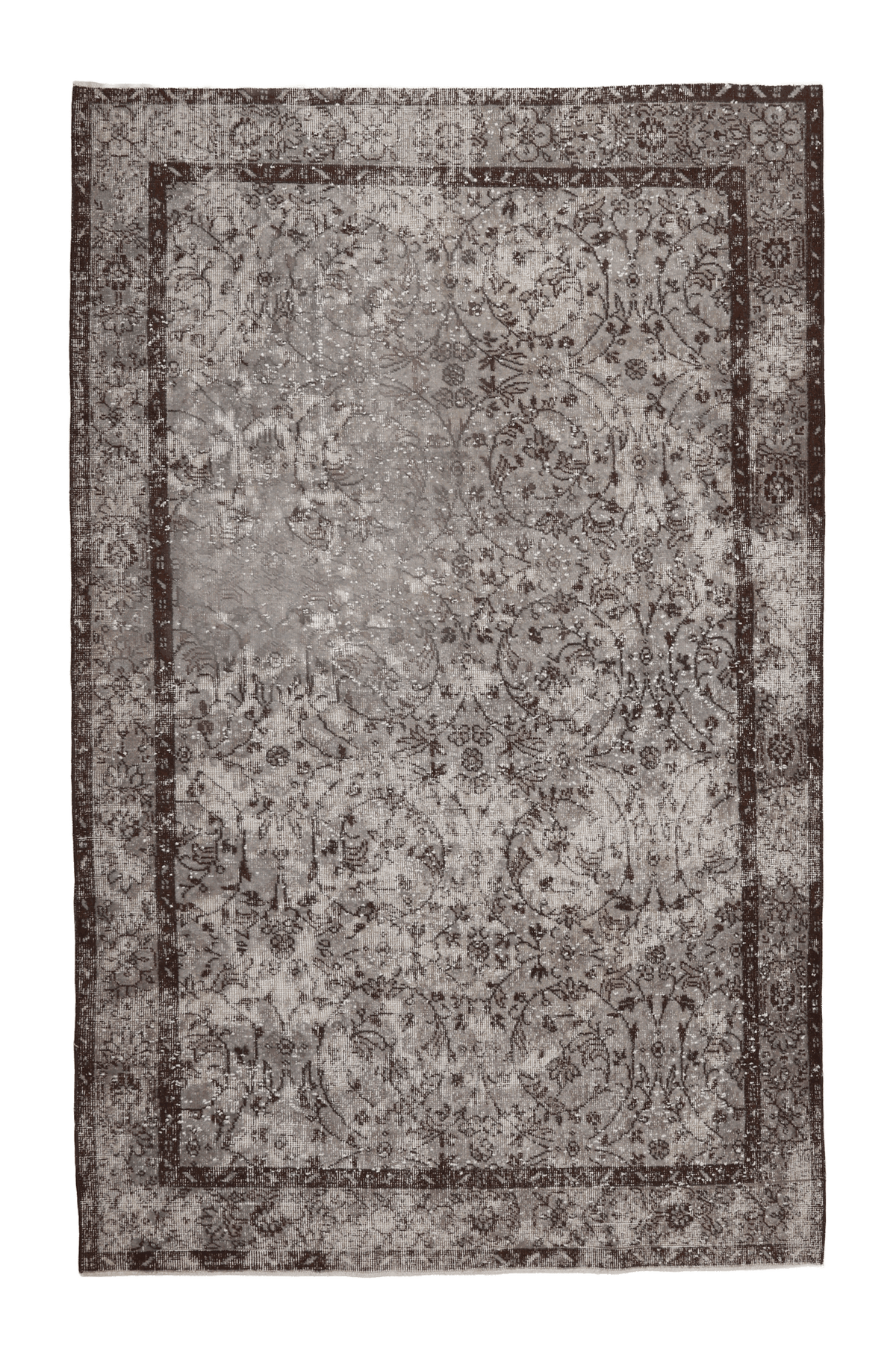 Vintage Isparta Turkish Area Rug 5x8 ft — Gray Floral (No. 55195)