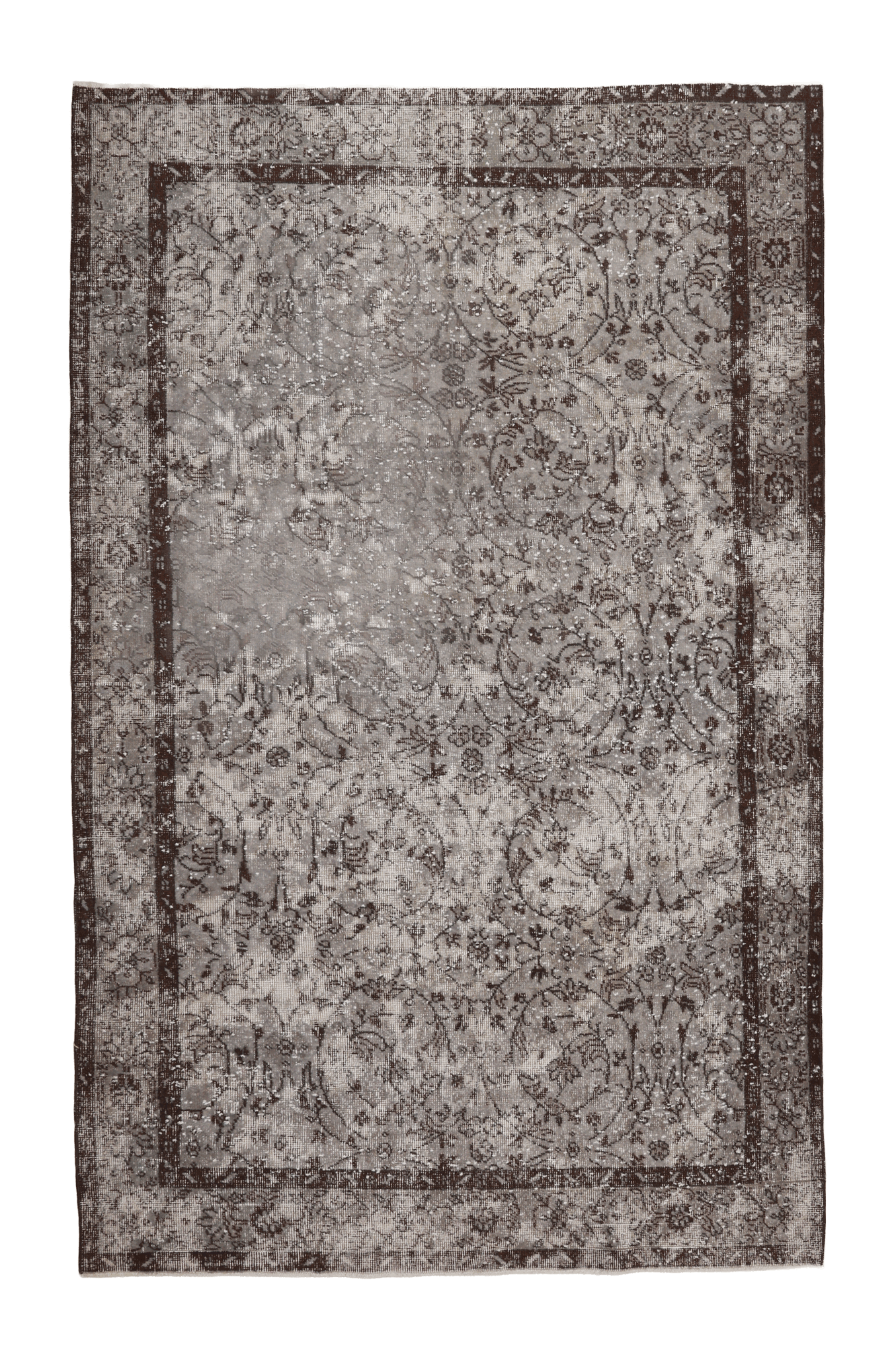 Vintage Isparta Turkish Area Rug 5x8 ft — Gray Floral (No. 55195)