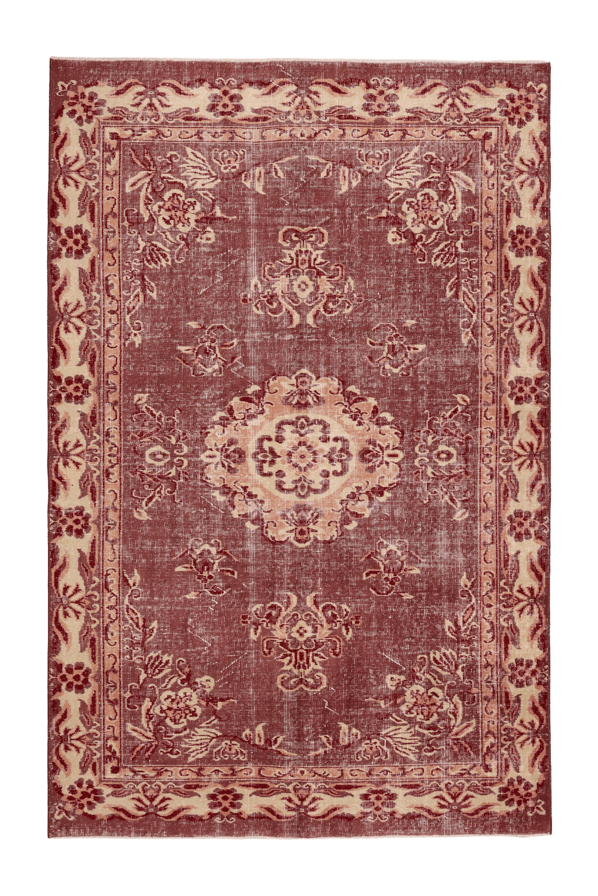 Vintage Isparta Turkish Area Rug 5x8 ft — Red & Beige Floral (No. 55196)