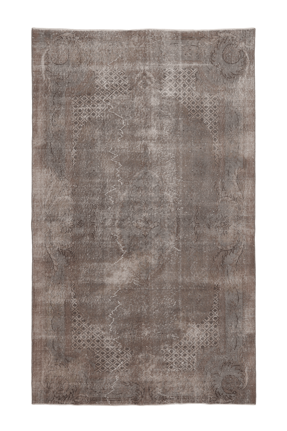 Vintage Isparta Turkish Area Rug 5x9 ft — Gray & Brown Geometric