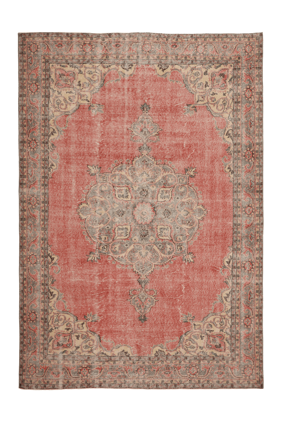 Vintage Isparta Turkish Area Rug 6x10 ft — Red Floral (No. 55199)