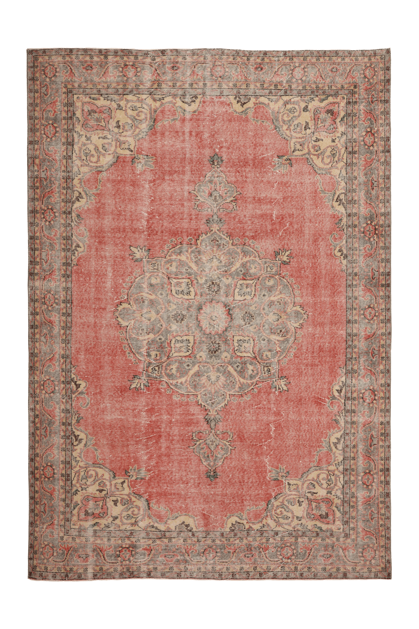 Vintage Isparta Turkish Area Rug 6x10 ft — Red Floral (No. 55199)