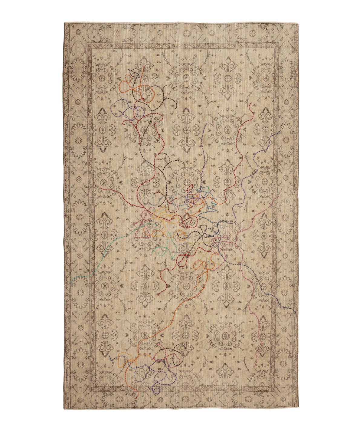 Vintage Isparta Turkish Area Rug 5x9 ft — Beige Floral (No. 55201)
