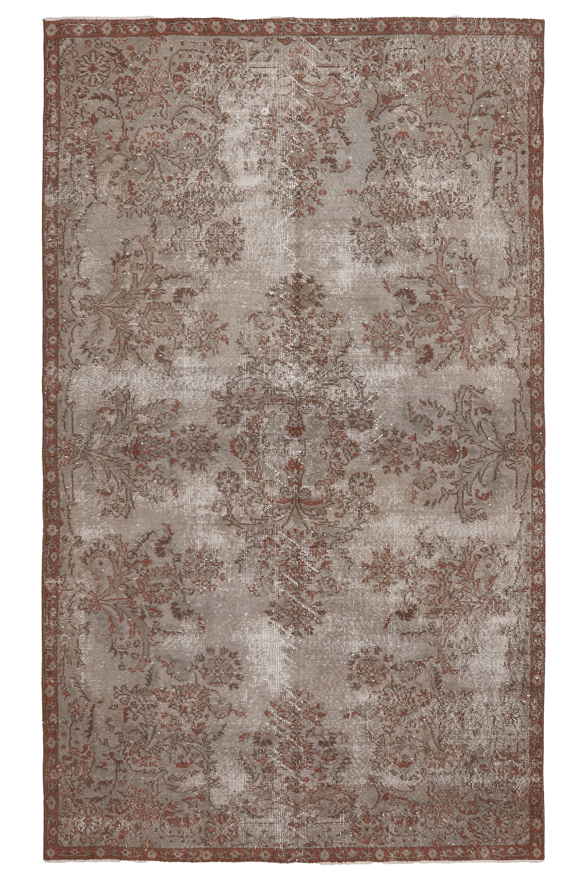 Vintage Isparta Turkish Area Rug 5x9 ft — Gray Floral (No. 55202)