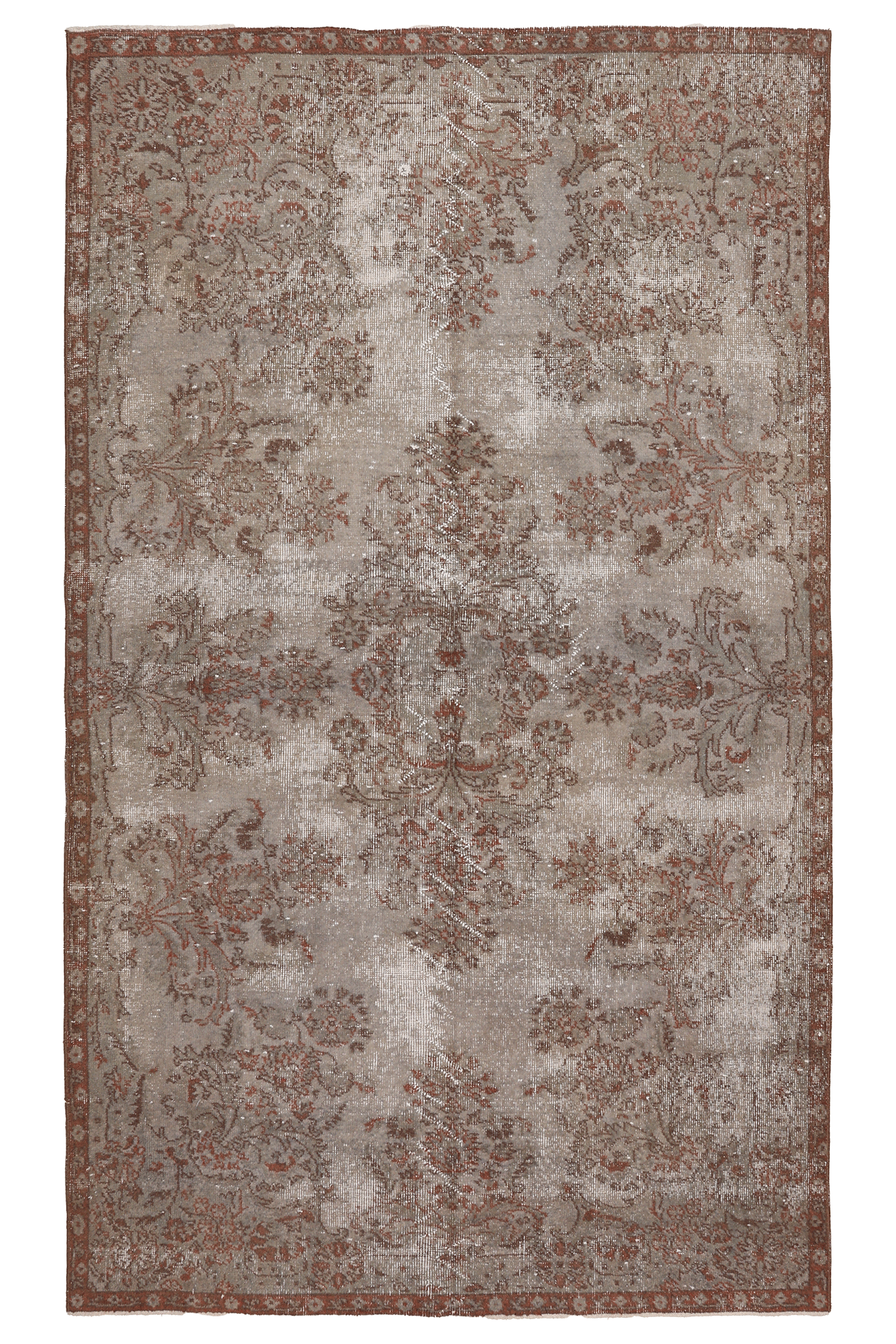 Vintage Isparta Turkish Area Rug 5x9 ft — Gray Floral (No. 55202)