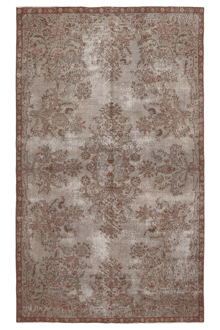 Vintage Isparta Turkish Area Rug 5x9 ft — Gray Floral (No. 55202)
