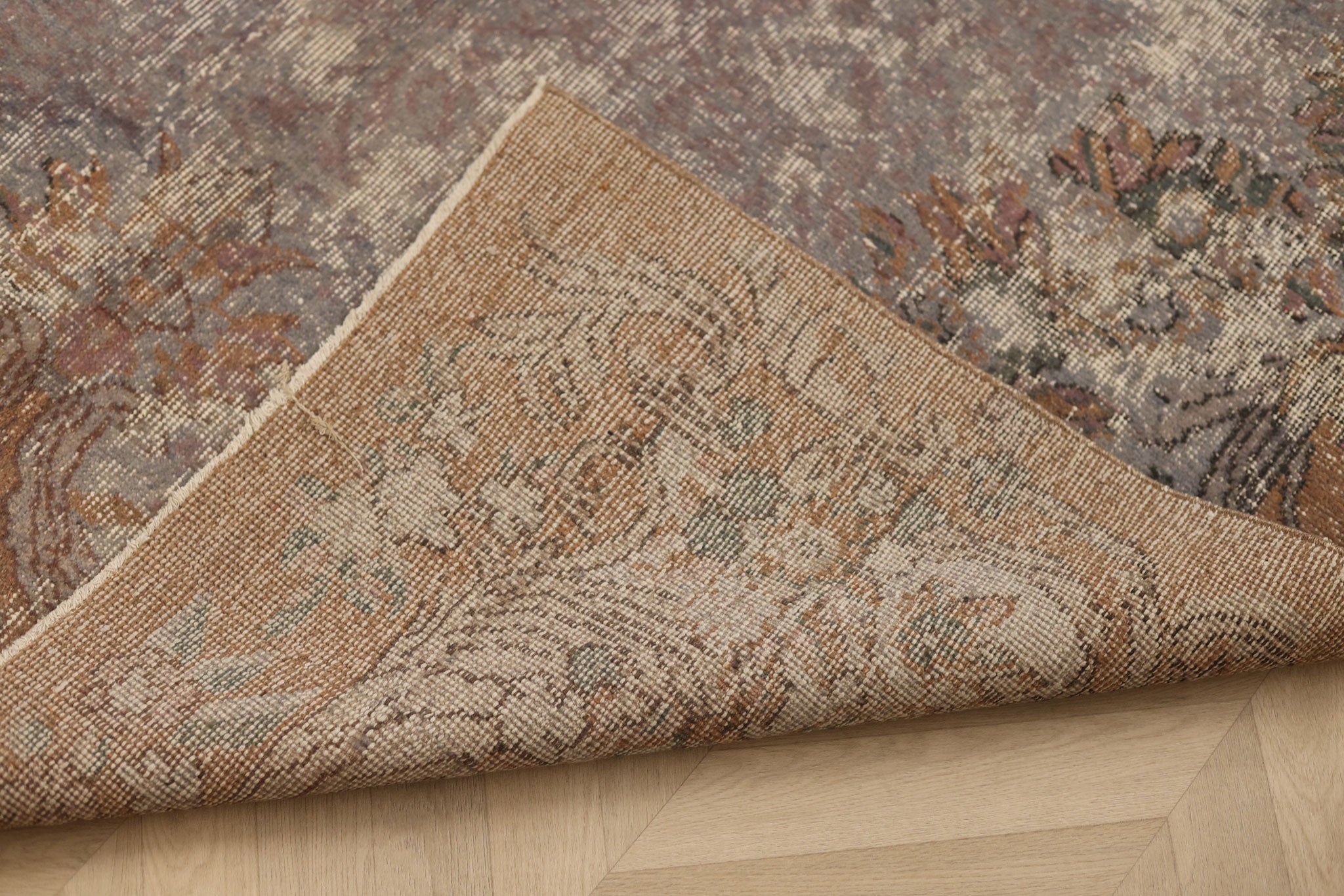 Vintage Isparta Turkish Area Rug 5x8 ft — Gray & Brown Floral (No. 55204)