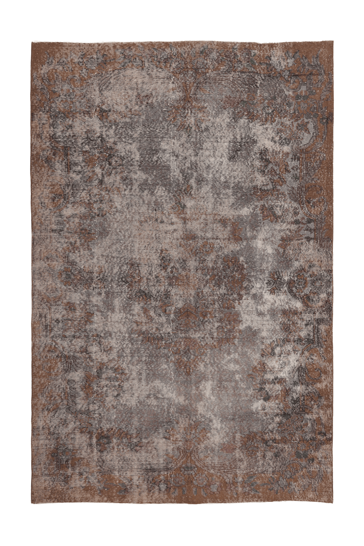 Vintage Isparta Turkish Area Rug 5x8 ft — Gray & Brown Floral (No. 55204)