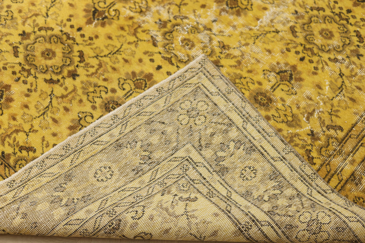 Vintage Isparta Turkish Area Rug 7x10 ft — Yellow Distressed