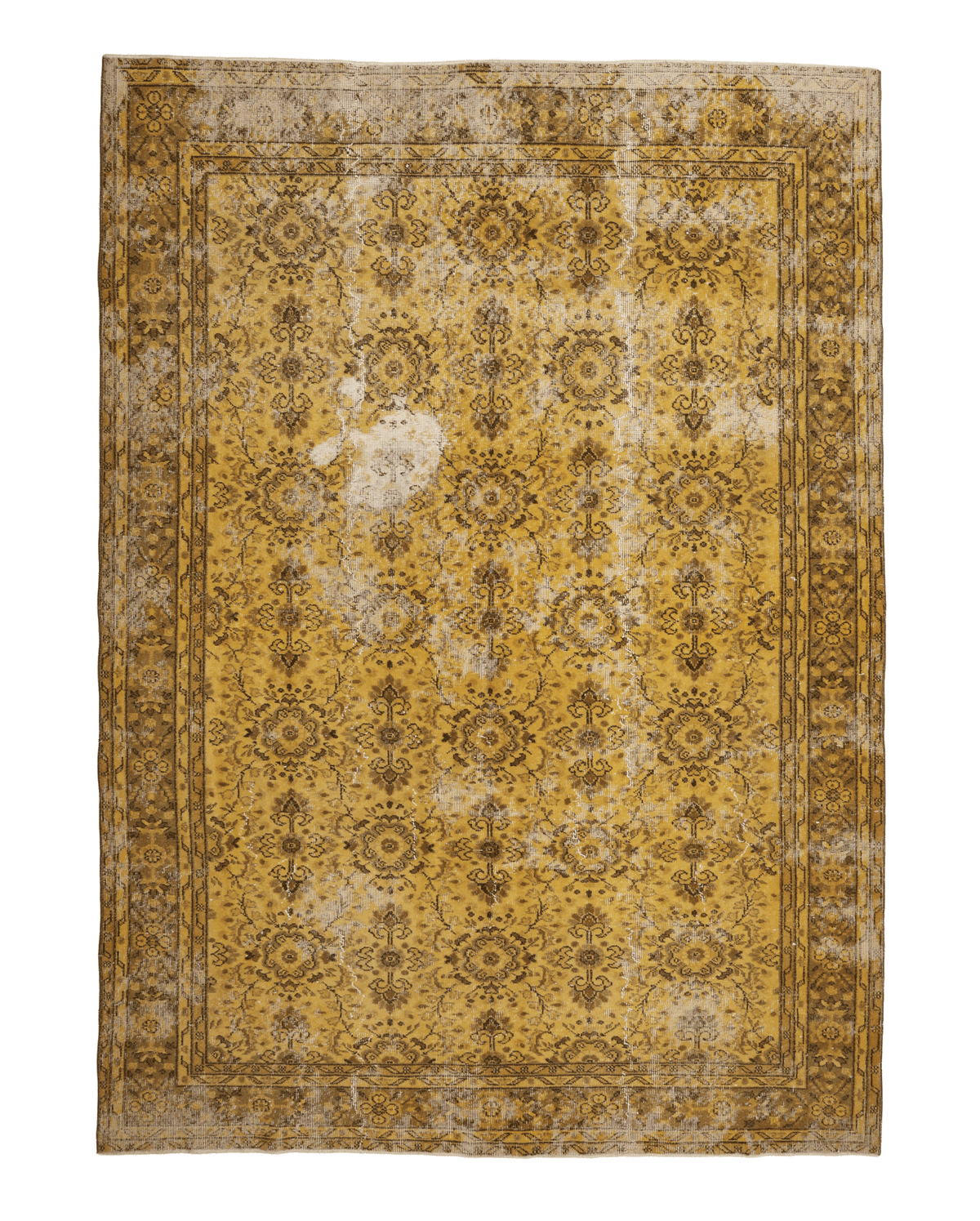 Vintage Isparta Turkish Area Rug 7x10 ft — Yellow Distressed