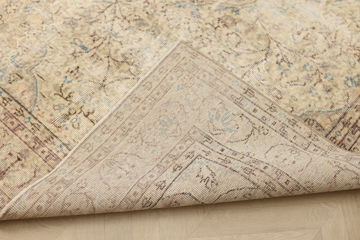 Vintage Isparta Turkish Area Rug 5x8 ft — Beige & Brown Floral (No. 55207)