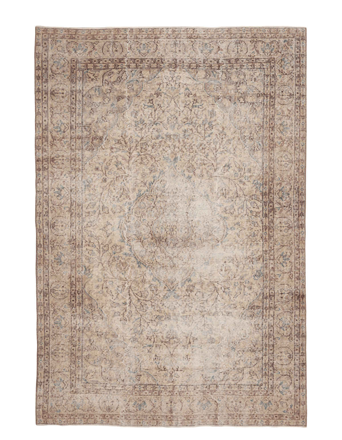 Vintage Isparta Turkish Area Rug 5x8 ft — Beige & Brown Floral (No. 55207)