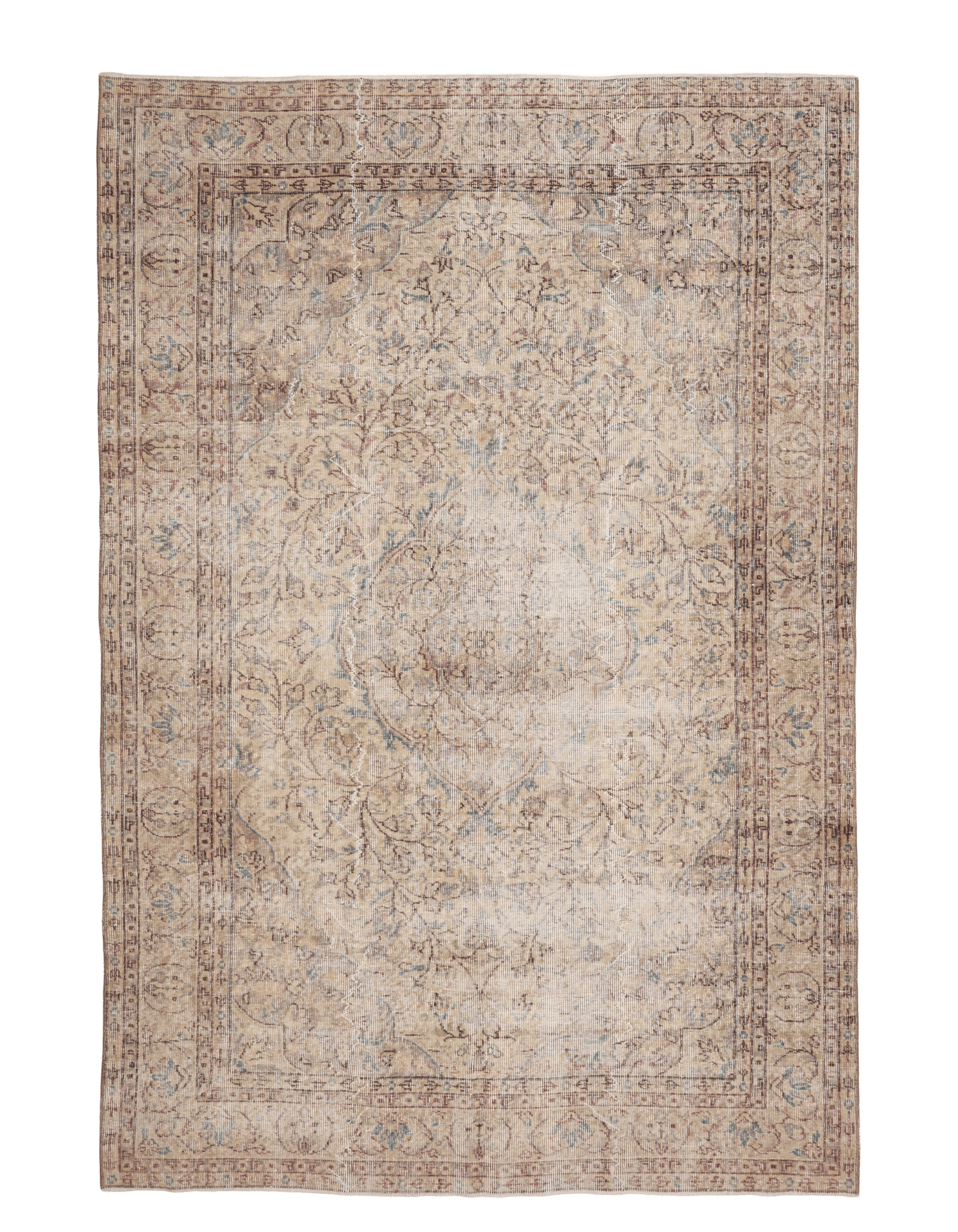 Vintage Isparta Turkish Area Rug 5x8 ft — Beige & Brown Floral (No. 55207)