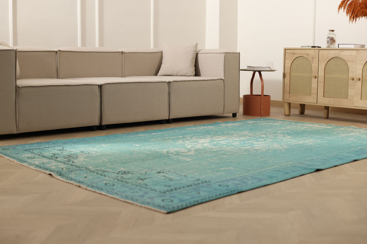 Vintage Isparta Turkish Area Rug 6x10 ft — Blue Overdyed (No. 55212)