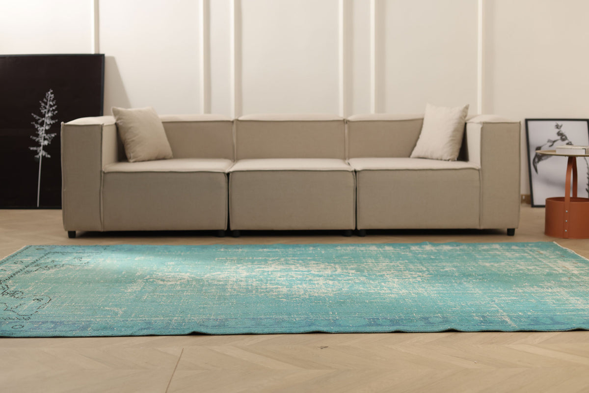 Vintage Isparta Turkish Area Rug 6x10 ft — Blue Overdyed (No. 55212)