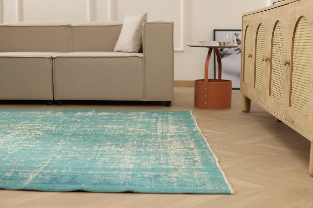 Vintage Isparta Turkish Area Rug 6x10 ft — Blue Overdyed (No. 55212)