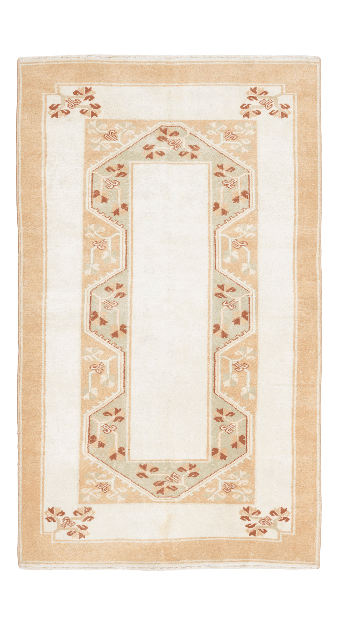 Vintage Muğla Turkish Area Rug 3x6 ft — White & Orange Floral