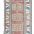 Vintage Niğde Turkish Area Rug 4x10 ft — Red & Blue Geometric