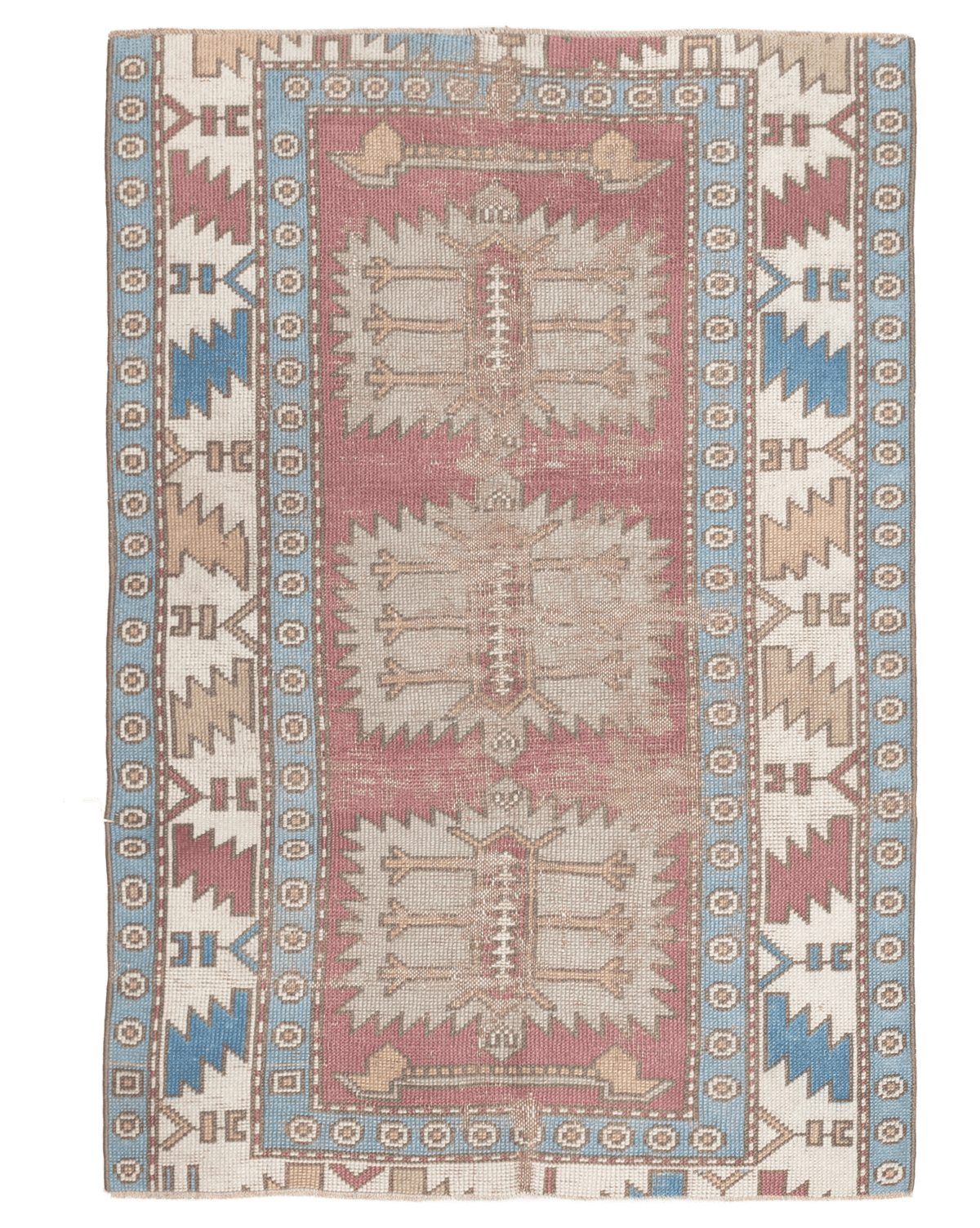 Vintage Niğde Turkish Area Rug 4x10 ft — Red & Blue Geometric