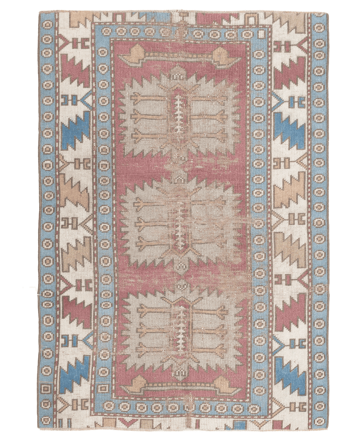 Vintage Niğde Turkish Area Rug 4x10 ft — Red & Blue Geometric
