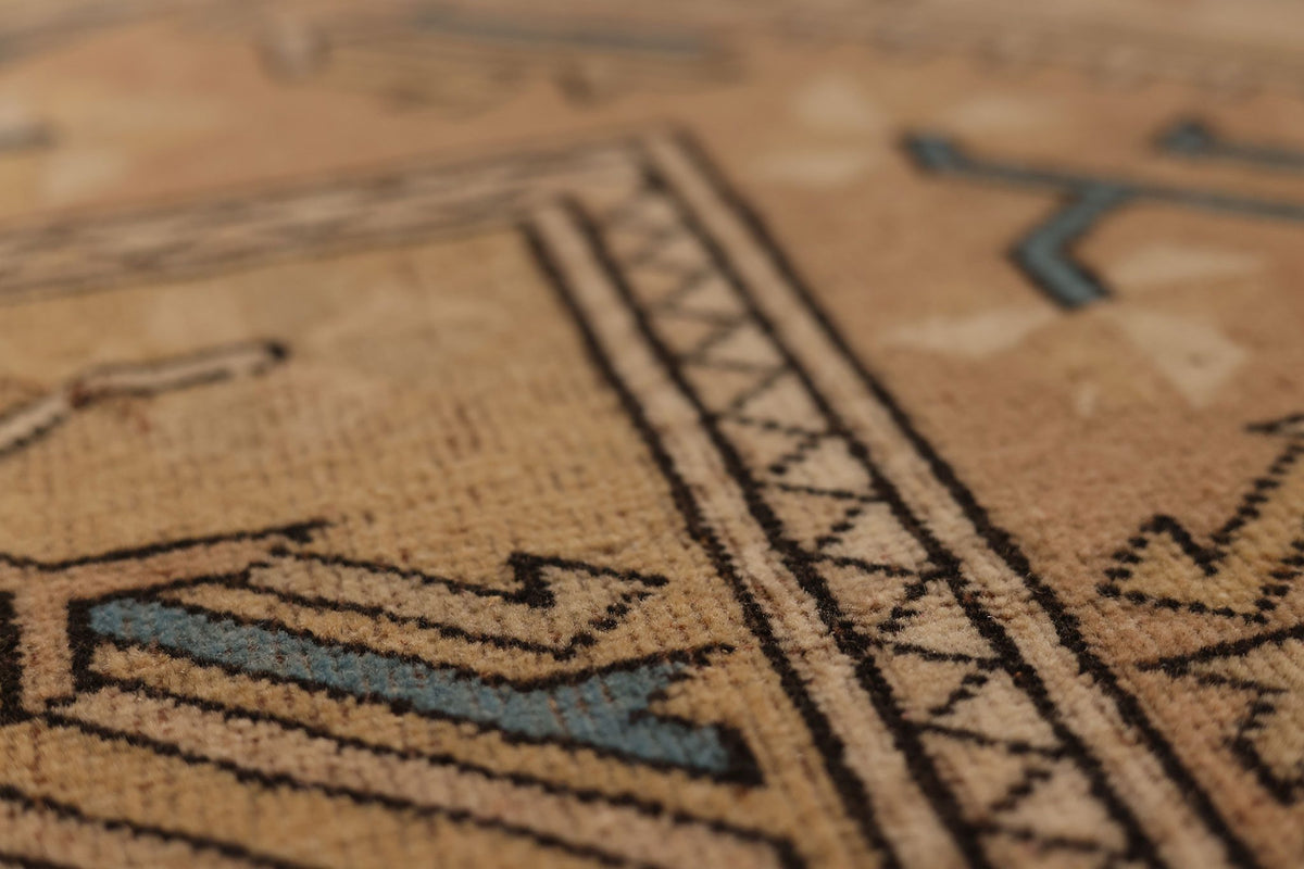 Vintage Muğla Turkish Area Rug 5x8 ft — Beige & Blue Geometric