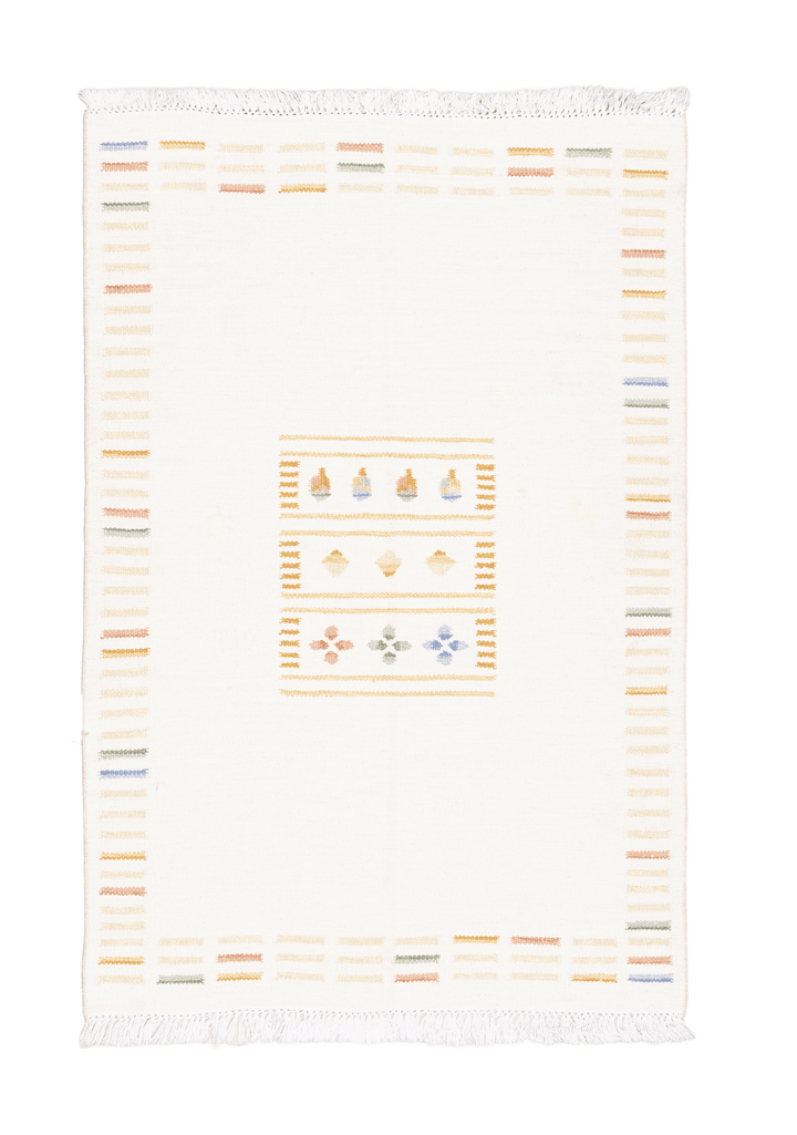 Vintage Turkish Area Rug 3x5 ft — Beige & Brown Stripped