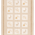 4x5 ft vintage Turkish wool and cotton rug in beige and brown with a minimalist floral grid pattern.