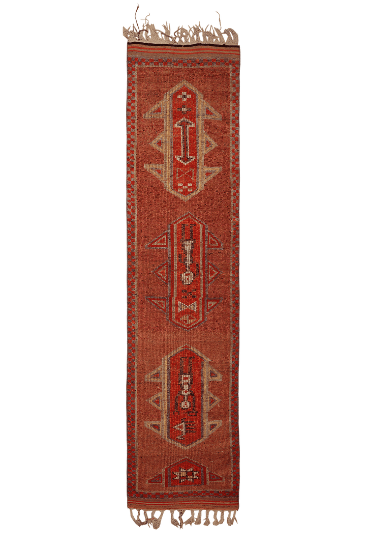Vintage Southeastern Persian Style Runner Rug 3x12 ft — Brown & Red Geometric