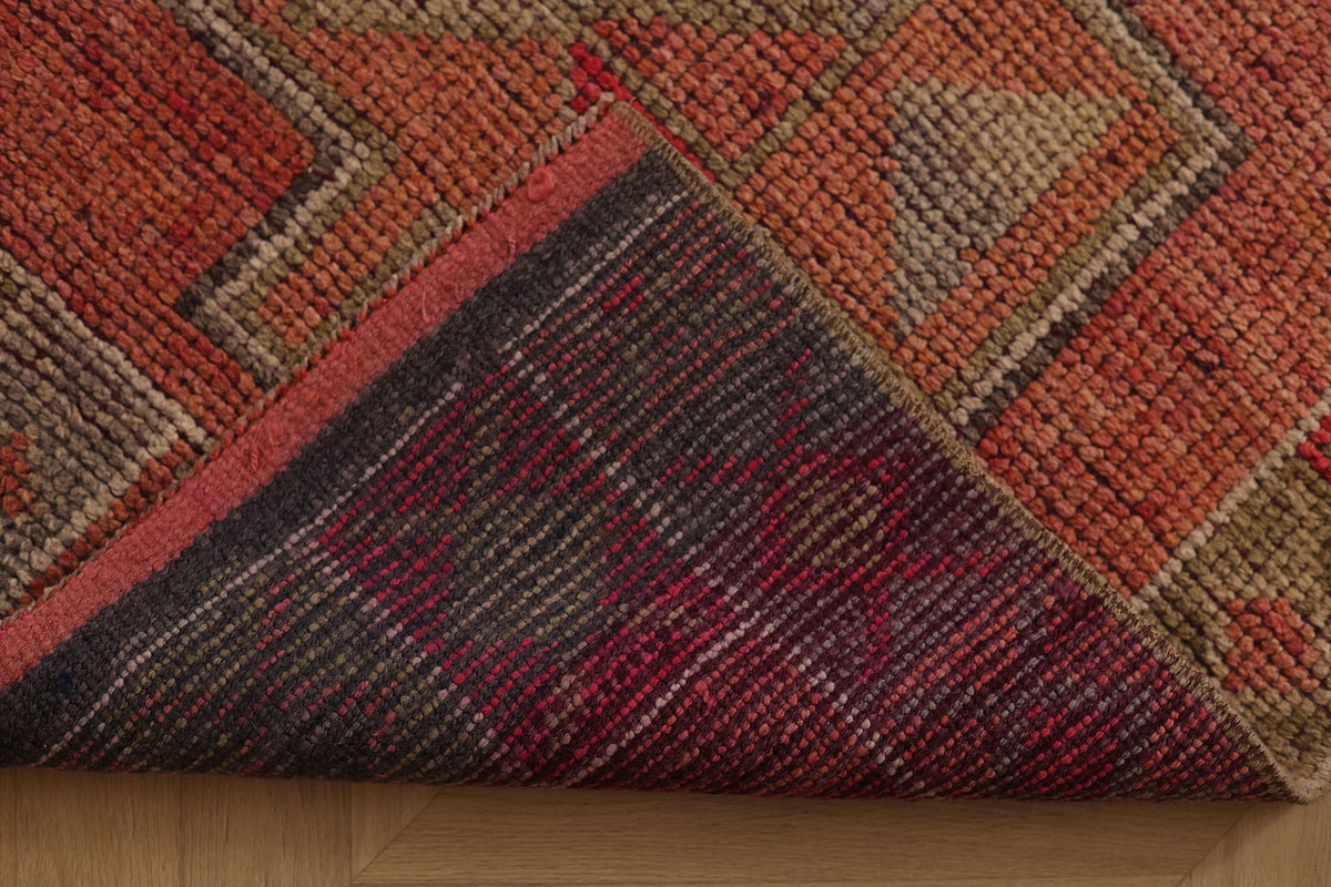 Vintage Southeastern Persian Style Runner Rug 3x11 ft — Red & Brown Geometric