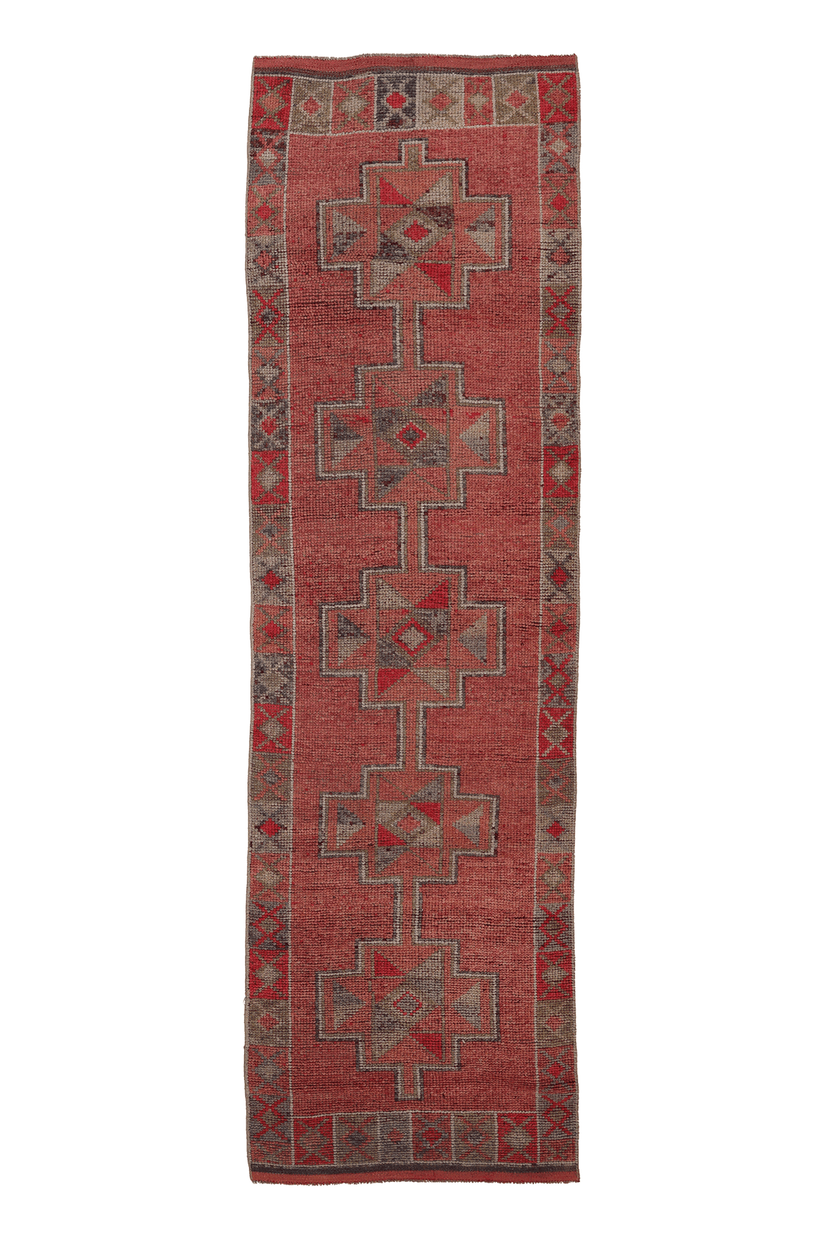 Vintage Southeastern Persian Style Runner Rug 3x11 ft — Red & Brown Geometric