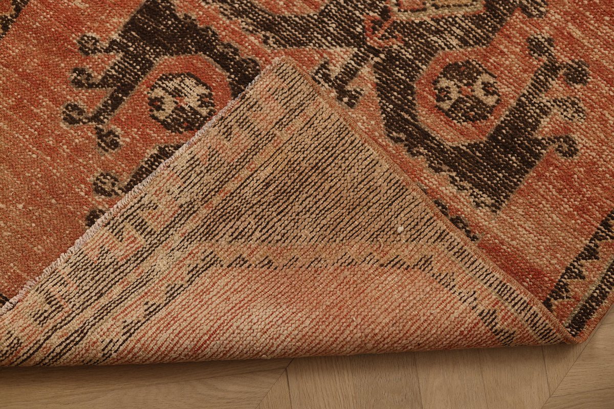 Vintage Malatya Turkish Runner Rug 2x11 ft — Brown & Red Geometric