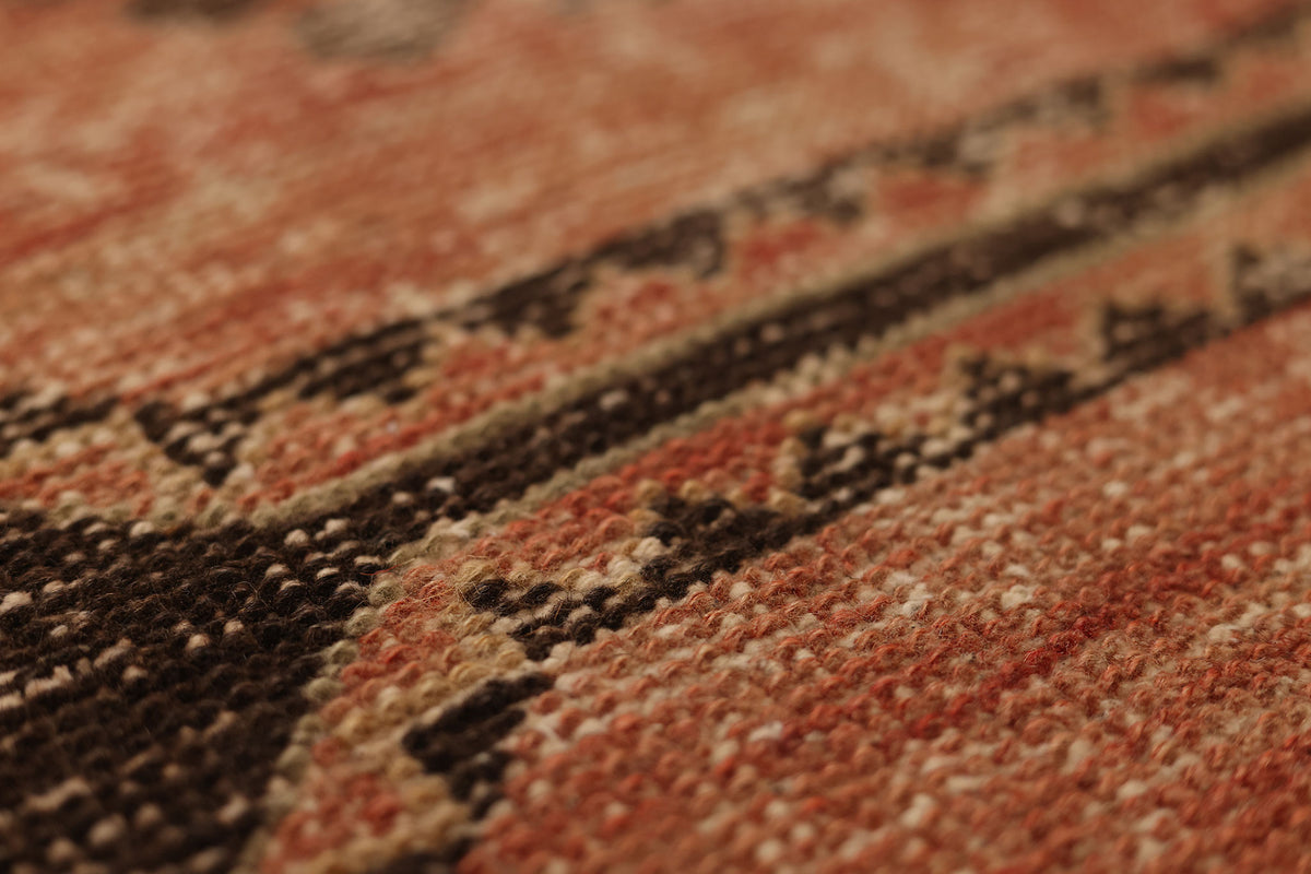 Vintage Malatya Turkish Runner Rug 2x11 ft — Brown & Red Geometric