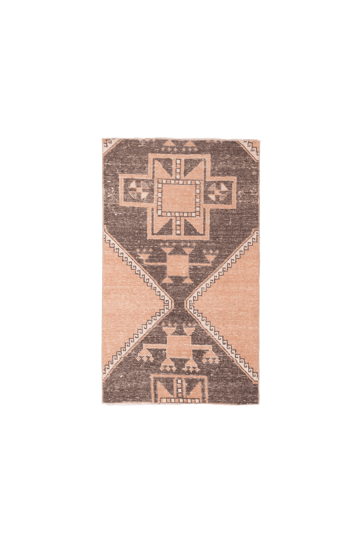 Vintage Malatya Turkish Doormat 2x4 ft — Orange & Brown Geometric (No. 55306)