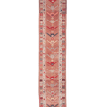 Handmade 2.5x13.4 ft wool and cotton runner rug in brown and beige with geometric, floral, and bohemian patterns.