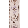 Handmade 3x11 ft Persian-style wool and cotton kilim runner with white, brown, and purple geometric patterns.