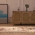 Handmade 3x11 ft white and brown wool-cotton Kilim runner with geometric patterns in a farmhouse interior.