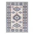 Vintage Niğde Turkish Area Rug 4x6 ft — Beige & Blue Geometric (No. 55391)