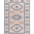 Vintage Niğde Turkish Area Rug 4x6 ft — Beige & Blue Geometric