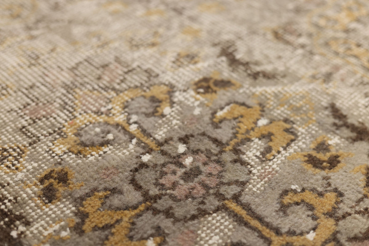 Vintage Isparta Turkish Area Rug 6x9 ft — Gray & Yellow Distressed