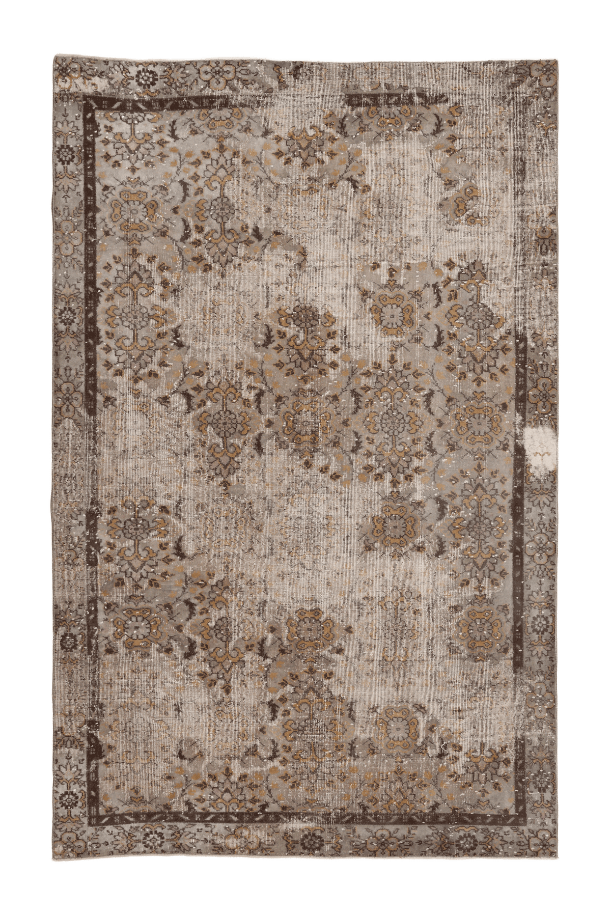 Vintage Isparta Turkish Area Rug 6x9 ft — Gray & Yellow Distressed
