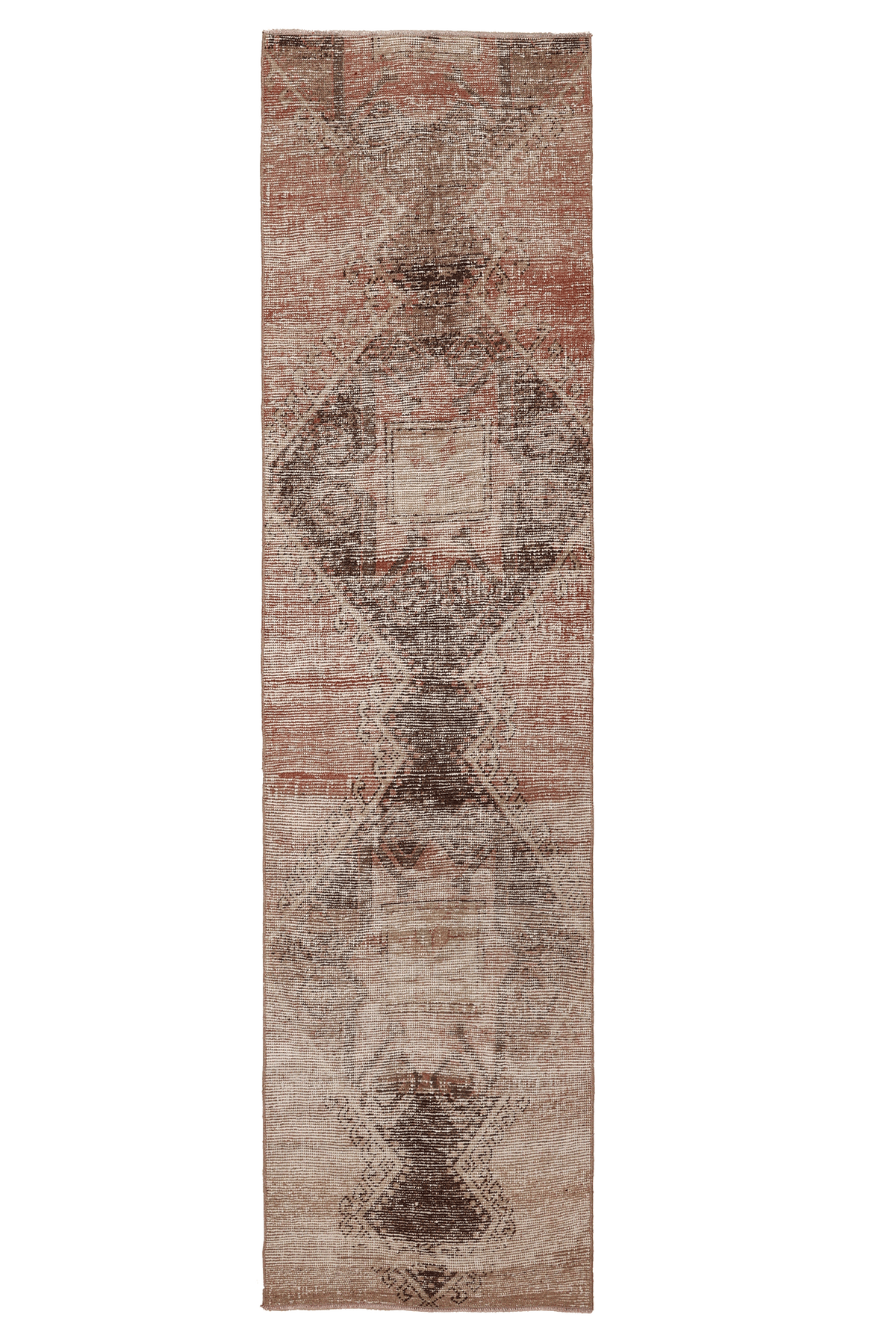 Vintage Malatya Turkish Runner Rug 2x10 ft — Brown & Beige Geometric