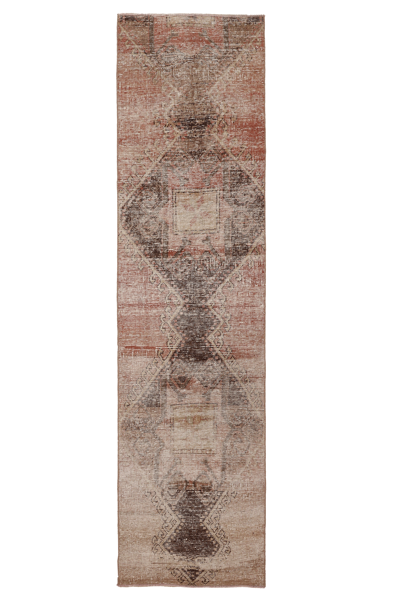 Vintage Malatya Turkish Runner Rug 2x10 ft — Brown & Beige Geometric