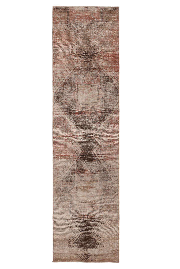 Vintage Malatya Turkish Runner Rug 2x10 ft — Brown & Beige Geometric