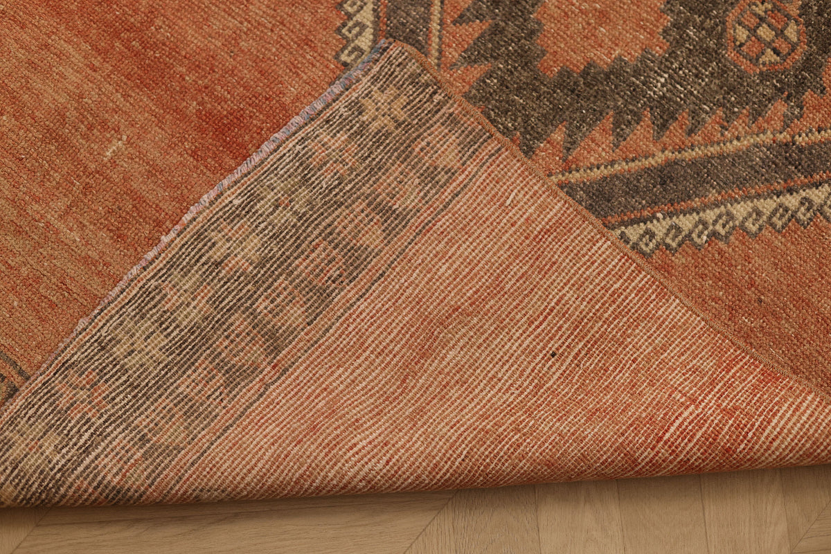 Vintage Malatya Turkish Runner Rug 3x12 ft — Orange & Brown Geometric