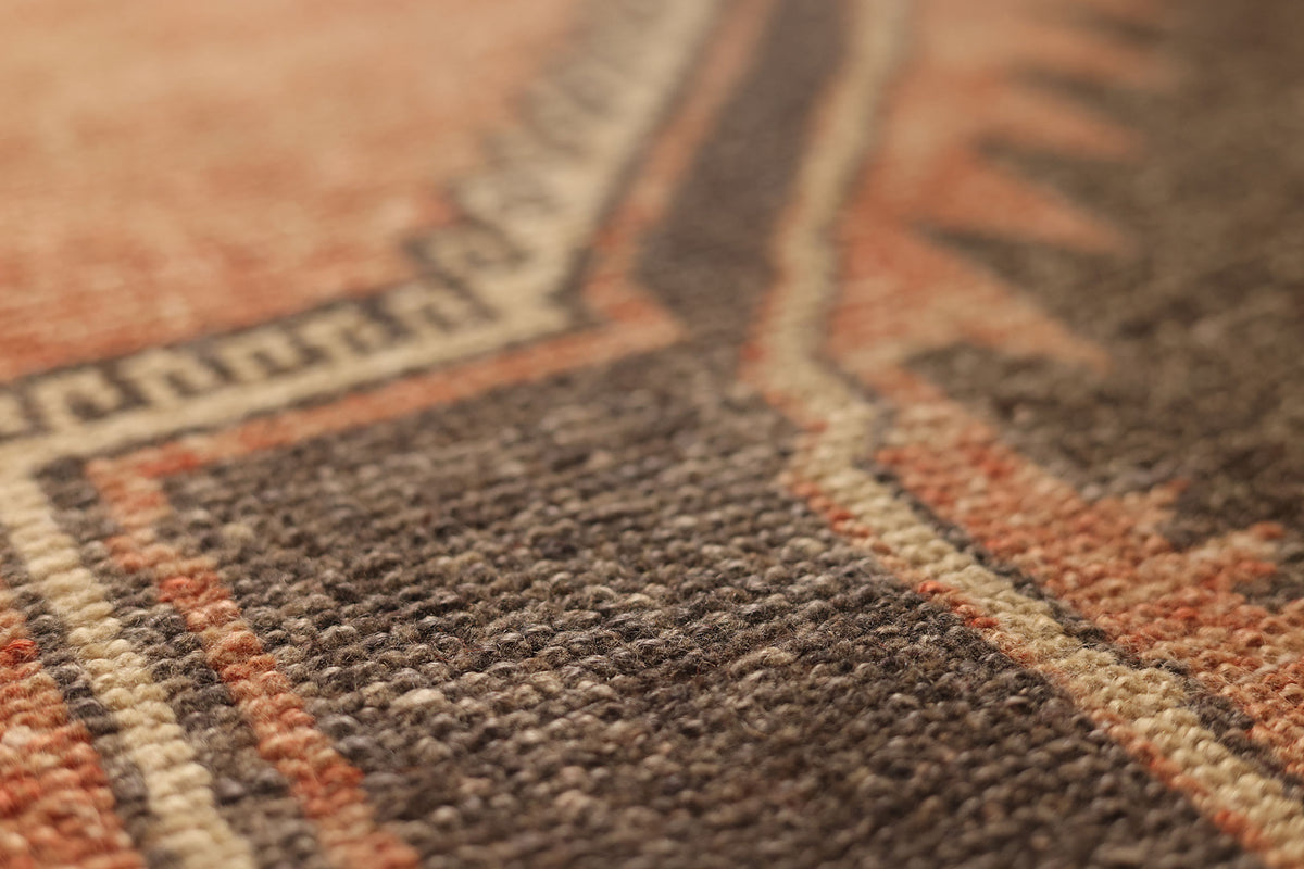 Vintage Malatya Turkish Runner Rug 3x12 ft — Orange & Brown Geometric