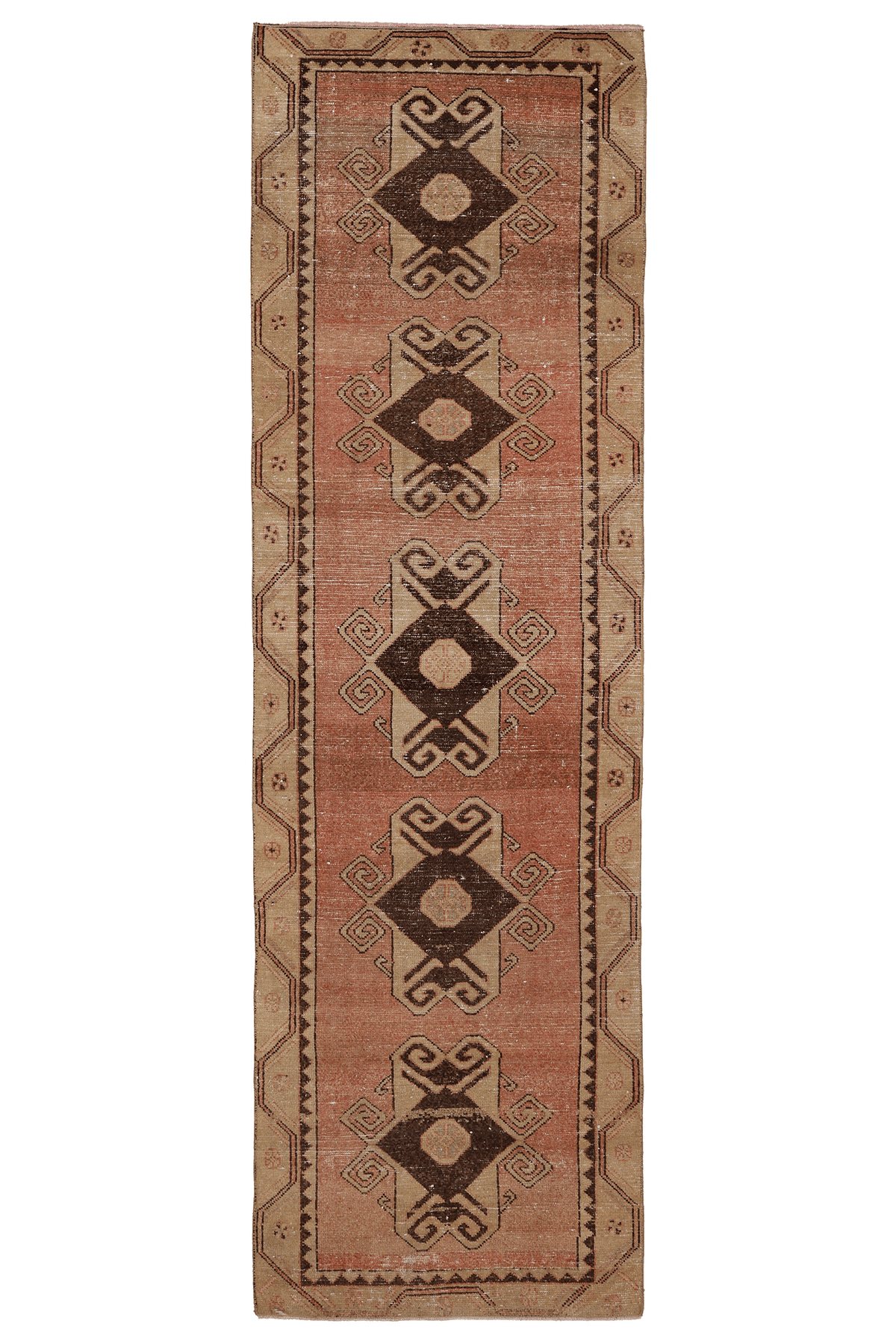 Vintage Malatya Turkish Runner Rug 3x11 ft — Brown & Beige Geometric