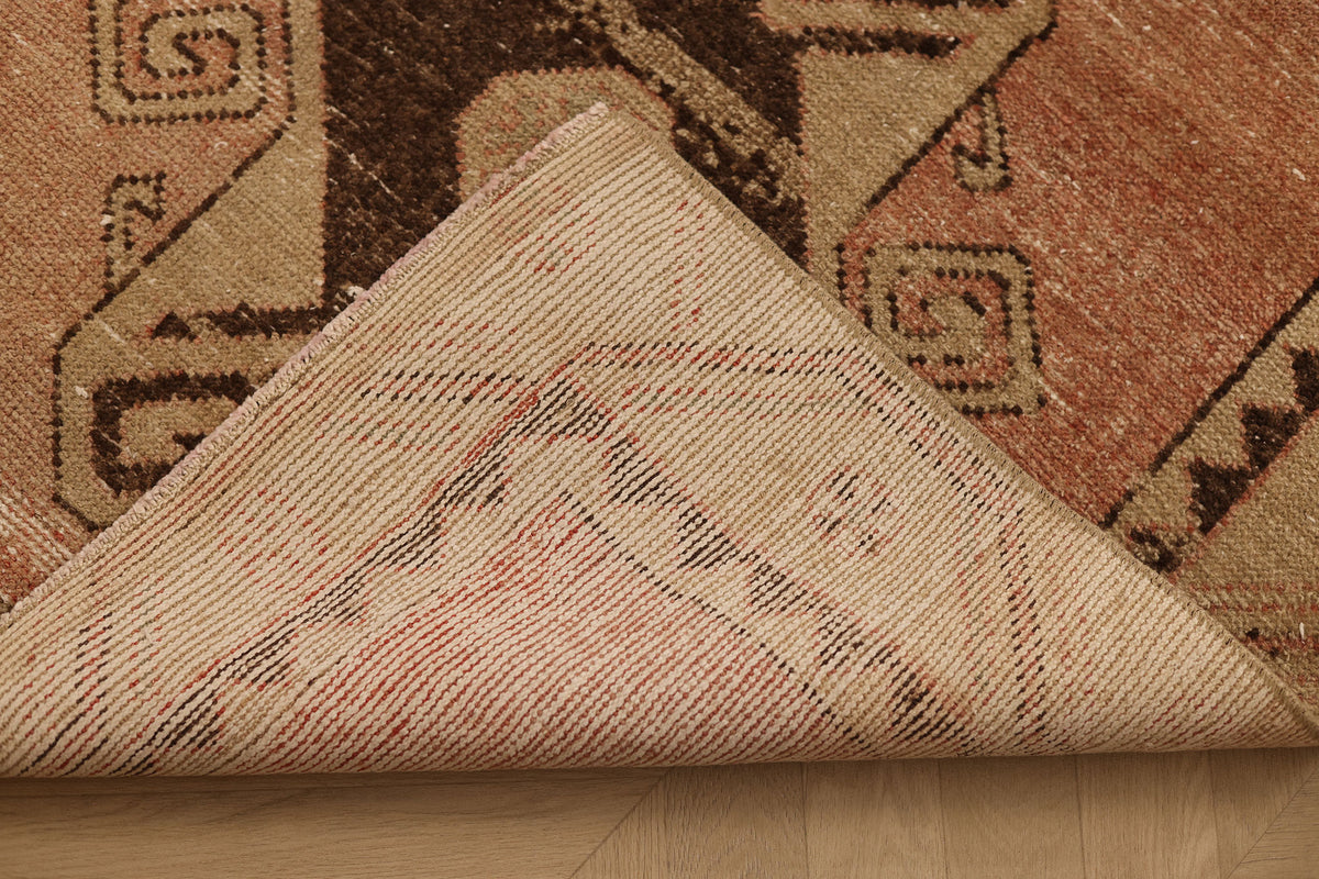 Vintage Malatya Turkish Runner Rug 3x11 ft — Brown & Beige Geometric
