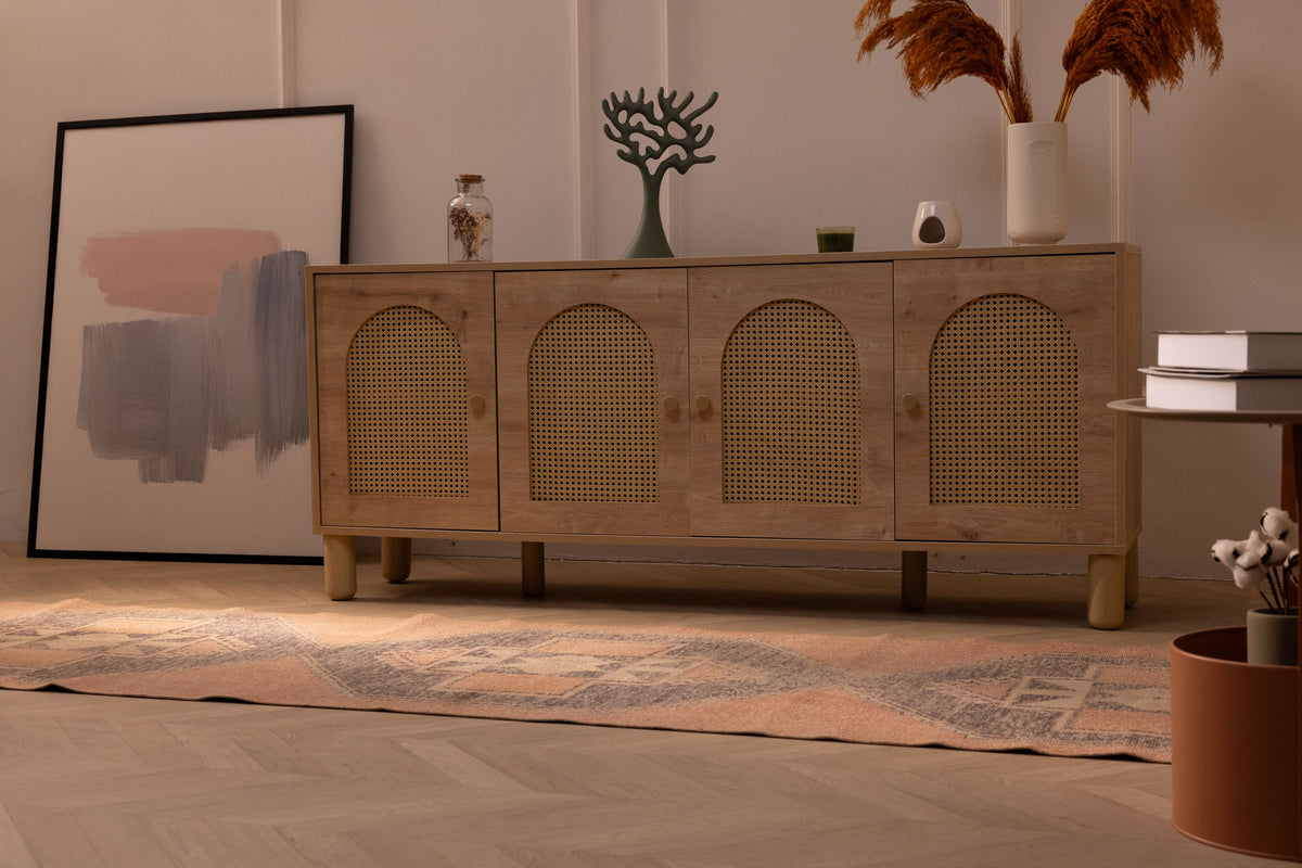 Hand-woven vintage Turkish runner rug in orange and gray with geometric patterns, 2x11 ft wool and cotton blend.
